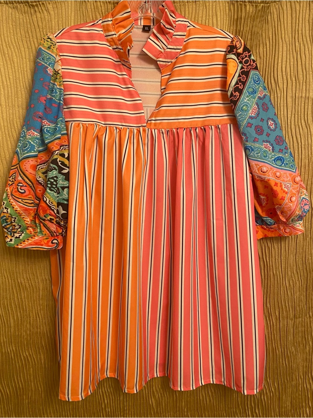 Women’s Colorblock Stripe & Paisley Top - Orange & Pink Stripes